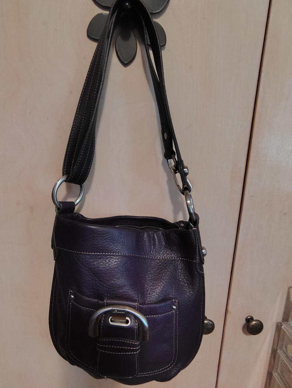 B Makowsky Purple Eggplant Pebbled Leather Crossbody